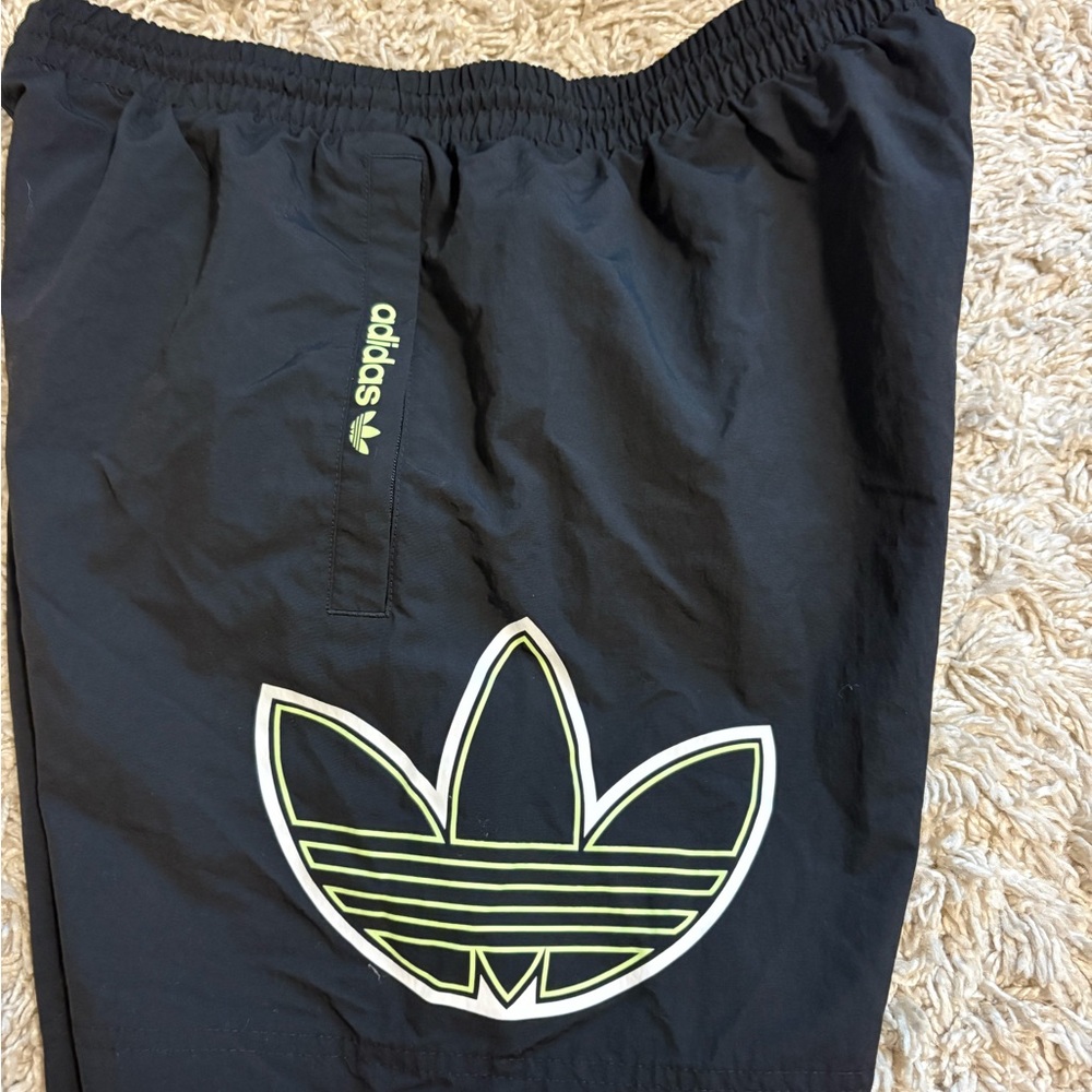 Adidas athletic shorts, black w/high-vis yellow, size med, excellent condition